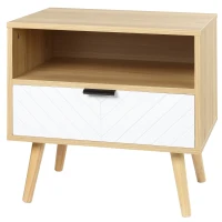 HOMCOM Modern Nightstand, Bedside Table with Drawer and Shelf for Bedroom, Living Room, Natural(m-2)