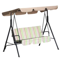 Outsunny 3-Seat Outdoor Patio Swing Chair with Removable Cushion, Steel Frame Stand and Adjustable Tilt Canopy for Patio, Garden, Poolside, Balcony, Backyard, Multi Color(m-11)