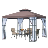 Outsunny 10'x10' Garden Gazebo Patio Canopy Portable Party Event Backyard w/ Mosquito Netting Coffee(m-11)