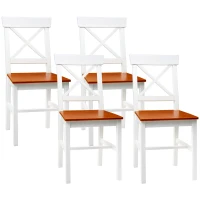 HOMCOM Farmhouse Wooden Dining Chairs Set of 4 with Cross Back, White(m-11)