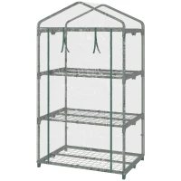 Outsunny 3 Tier Mini Greenhouse, Portable Outdoor Flower Stand with Shelf Clips, Indoor Greenhouse with Plastic Cover and Steel Frame, Transparent, 27" x 19" x 49"(m-11)