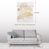 HOMCOM Hand-Painted Canvas Wall Art for Living Room Bedroom, Painting Gold Ginkgo Leaves, 39.25" x 31.5"(m-6)
