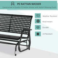 Outsunny 2 Seater Wicker Outdoor Glider Bench, Patio Swing Garden Bench, Garden Loveseat Rocking Chair, w/ Extra Wide Seat, Curved Backrest for Backyard, Poolside, Lawn, Black(m-4)