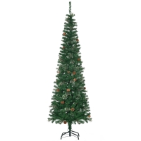 HOMCOM 6.5 Foot Pencil Artificial Christmas Tree, Slim Pine Needles Xmas Tree with Realistic Branches, Pine Cones, Metal Base, Green