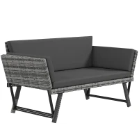 Outsunny Convertible Wicker Loveseat Grey Patio Chaise Lounge(m-11)