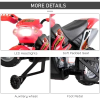 Aosom 6V Kid Electric Ride On Motorcycle Powered Dirt Bike Battery Scooter For 3-6 Year Old Kids Toddlers W/ Training Wheels Red(m-7)