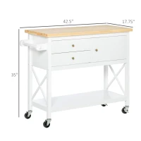 HOMCOM Rolling Kitchen Island Cart, Utility Trolley Cart with Rubberwood Top Storage Cabinet, 2 Drawers, Towel Rack, White(m-3)