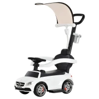 Aosom 2 in 1 Push Car for Toddlers for 1-3 Years Old, Officially Licensed AMG C63 Baby Car, Kids Stroller Sliding Car with Sun Canopy Foot Rest Horn Sound Safety Bar Cup Holder, White(m-11)