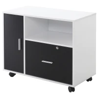 HOMCOM Lateral Filing Cabinet with Lockable Drawer and Open Storage Shelf for Hanging Legal, Letter Sized Files, Mobile Printer Stand for Home Office, Black and White(m-11)