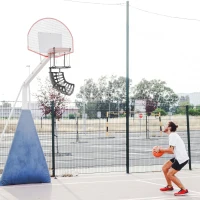 Soozier Basketball Hoop Ball Returner, Height Adjustable Basketball Rebounder with 360° Rotatable Return Chute, Black(m-8)