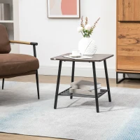 HOMCOM Square Side Table with Storage, 2-Tier End Table with Slat Shelf and Metal Frame for Living Room, Gray(m-10)