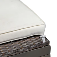 Outsunny Patio Rattan Sun Lounger with 4-Level Adjustable Backrest and Wheels, Wicker Chaise Lounge Chair with Cushion, for Patio, Deck, Poolside Cream White(m-9)