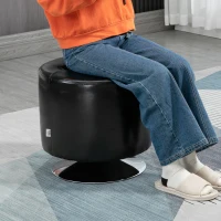 HOMCOM 360° Swivel Foot Stool Round PU Ottoman with Thick Sponge Padding and Solid Steel Base, Black(m-8)