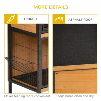 PawHut 48" 2-Floor Large Rabbit Hutch Wooden Pet House Metal Frame Bunny Cage Small Animal Habitat with Ramp Feeding Trough Lockable Doors Run Area Asphalt Roof for Outdoor Use(m-9)
