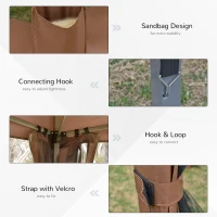 Outsunny 12.5' Pop Up Gazebo Hexagonal Canopy Tent Outdoor Shelter Pavilion Sun Protection with Mesh Sidewalls, Handy Bag, Dark Brown(m-7)