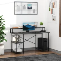 HOMCOM Computer Desk with Shelves and CPU Stand, Home Office Desk Workstation with Adjustable Feet, Black Wood Grain(m-1)
