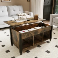HOMCOM Lift Top Coffee Table, Modern Center Table with Storage Shelves and Hidden Compartment for Living Room, 41" L(m-10)