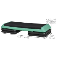 Soozier 43" Adjustable Aerobic Platform Stepper 3 Level with Risers 4” 6” 8” Cardio Fitness Trainer Workout Step Home Gym Exercise, Black Green(m-3)