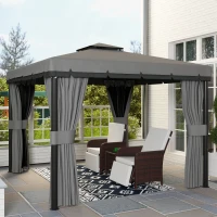 Outsunny 10' x 10' 2-Tier Outdoor Gazebo Canopy Tent with Zippered Mesh Sidewalls, Aluminum Frame for Patio, Backyard Light Grey(m-11)