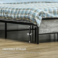 HOMCOM King Bed Frame with Storage Upholstered Headboard, King Size Bed Frame with LED Lights, Charging Station, Cement Gray(m-7)