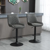HOMCOM Retro Bar Stools Set of 2, Adjustable Kitchen Stool, Upholstered Bar Chairs with Back, Swivel Seat, Dark Grey(m-1)