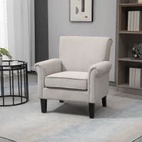 HOMCOM Upholstered Accent Chair, Single Armchair with Soft Velvet Touch Fabric, Rolled Armrest, Grey(m-1)