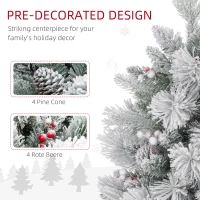 HOMCOM 2 Pieces 2ft Pre Lit Christmas Trees with 60 LED Lights, 172 Tips, Snow Sprayed Tree with Red Berries and Pinecones(m-5)