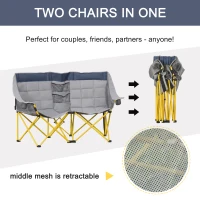 Outsunny Loveseat Style Camping Chair, Oversized Folding Lawn Chair with Carry Bag & Cup Holders, for Outdoor, Beach, Picnic, Hiking, Travel, Navy Blue & Gray(m-4)