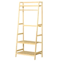HOMCOM Bamboo Garment Rack, Freestanding Wooden Clothing Rack with 3 Tier Storage Shelves, Hooks and Hanging Rail for Entryway, Bedroom and Office, Natural(m-11)