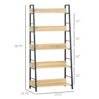 HOMCOM Modern Bookshelf Storage with 5-Tier Wide Shelving, Metal Frame, Wooden Bookcase for Living Room Library Home Furniture, Oak(m-3)