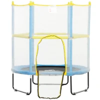 Qaba 4.6FT Trampoline for Kids with Safety Enclosure Net, for 3-6 Years Old, Gifts for Boys & Girls, Light Blue(m-1)