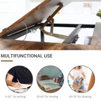 HOMCOM Adjustable Drafting Table Art Desk Drawing Table Craft Desk Workstation for Painting Multifunctional Writing Desk with Tiltable Tabletop and Storage Shelf Rustic Brown(m-7)