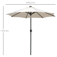 Outsunny 8.8ft Solar Patio Umbrella Outdoor Sunshade 24 LED Lights Tilt Canopy Cream(m-3)