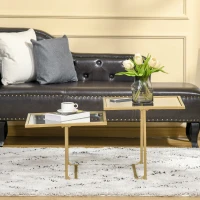 HOMCOM Coffee Table, Tempered Glass Coffee Table with 2 Square Tabletops, Modern Coffee Tables for Living Room, Bedroom, Gold(m-7)