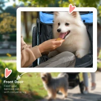PawHut 3 Big Wheels Pet Stroller for Small, Medium Dogs, Cat Stroller Travel Folding Carrier with Adjustable Canopy, Blue(m-9)