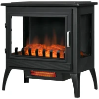 HOMCOM 24" Electric Fireplace Stove, Freestanding Infrared Fire Place Heater with Realistic Logs Flame, Adjustable Temperature, Overheat Protection, 1000W/1500W, Black(m-1)