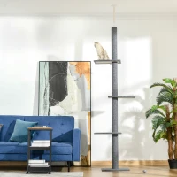 PawHut Floor-to-Ceiling Cat Tree Cat Climbing Tower with Sisal-Covered Scratching Posts Natural Cat Tree Activity Center for kittens Cat tower furniture, Grey(m-2)