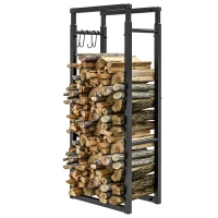 Outsunny Adjustable Firewood Log Rack Heavy-Duty Steel Log Holder for Outdoor Indoor Use, 25.6" x 9.8" x 59.1", Black(m-2)