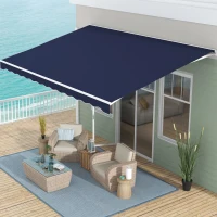 Outsunny 16'x10' Electric Retractable Awning Sunshade Shelter with Remote Controller & Crank Handle for Deck Balcony Yard, Blue(m-10)