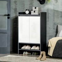 HOMCOM Modern Shoe Cabinet with High Gloss White Doors, Adjustable Shelves and Open Compartment, 15 Pair Shoe Storage Cabinet for Entryway, Hallway, Grey(m-8)