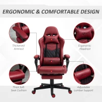 Vinsetto Racing Gaming Chair Diamond PU Leather Office Gamer Chair High Back Swivel Recliner with Footrest, Lumbar Support, Adjustable Height, Red(m-8)