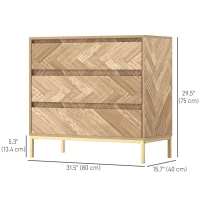 HOMCOM Bedroom Chest of Drawers with Anti-tipping Design, Storage Cabinet with 3 Drawers for Living Room, Hallway, Nature Wood(m-3)