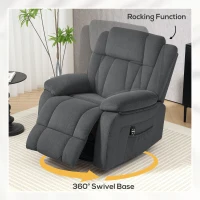 HOMCOM Recliner Massage Armchair with Heat, Oversized Swivel Rocker with Footrest, Remote and Side Pockets, Gray(m-6)