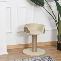 PawHut Cat Tree with Scratching Post, Toy Ball, Perch, Small Cat Tower for Indoor Cats - 16" x 16" x 19", Beige(m-1)