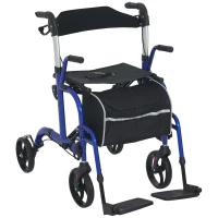 HOMCOM Rollator Walker with Seat, Folding Rolling Walker with 8" Wheels, Walker for Seniors with Adjustable Height, Blue(m-2)