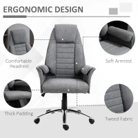 HOMCOM High Back Fabric Executive Chair with Padded Armrests, Ergonomic Home Office Chair with Headrest, Adjustable Height- Light Grey(m-4)