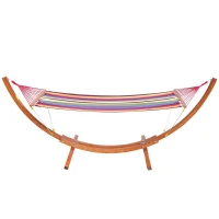 Outsunny 10' Wood Outdoor Hammock, Hammock with Stand Rainbow Bed, Heavy Duty Roman Arc Hammock for Single Person for Patio Backyard Balcony Porch, Multi Color(m-11)