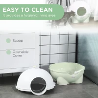 PawHut Hooded Cat Litter Box, Large Kitty Litter Pan with Lid, Scoop, Leaking Sand Pedal, Top Handle, Light Green(m-5)