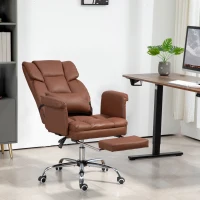 HOMCOM Executive Office Chair with Footrest and Lumbar Support, PU Leather Desk Chair, Ergonomic, Reclining and Swivel, Brown(m-10)