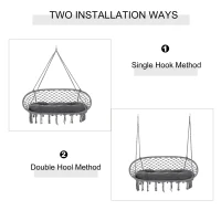 Outsunny Patio Hammock Chair 2 Seat, Hanging Rope Hammock Swing Chair with Metal Frame and Cushion, Large Macrame Seat for Indoor and Outdoor 396 lbs Capacity, Dark Grey(m-7)